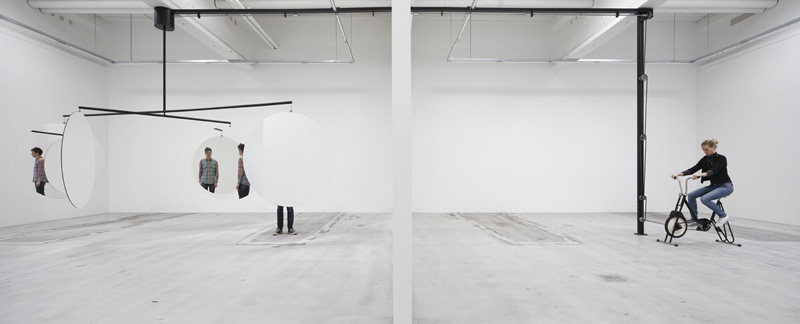Jeppe Hein, Mobile Mobile, 2010, Exercise bike, steel construction, chain drive, mirrors, Variable dimensions. Source: NicolaiWallner.com